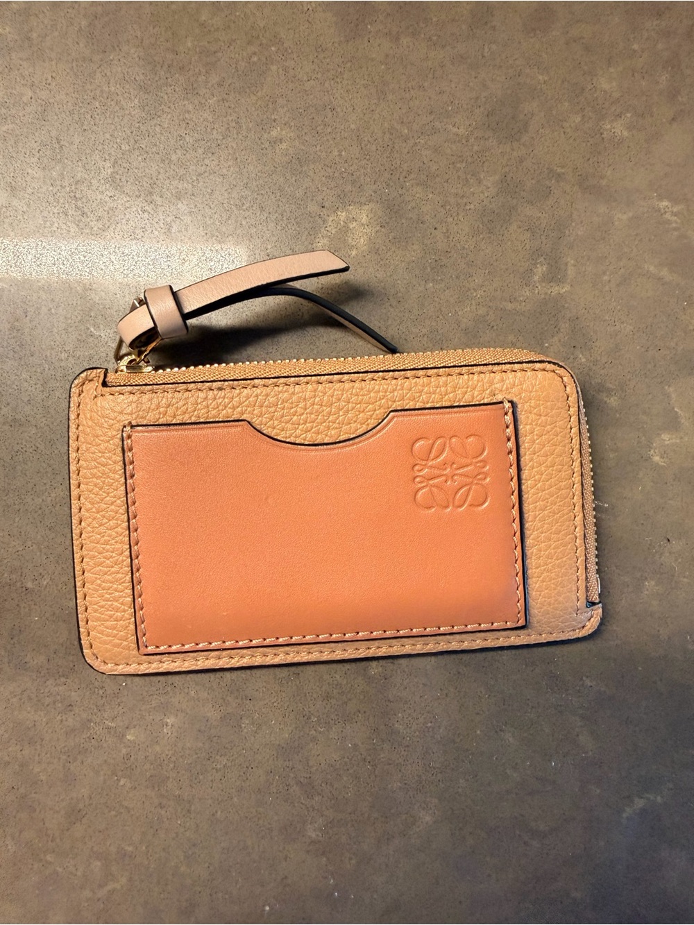 Loewe Tan Leather Zip Card Holder Wristlet